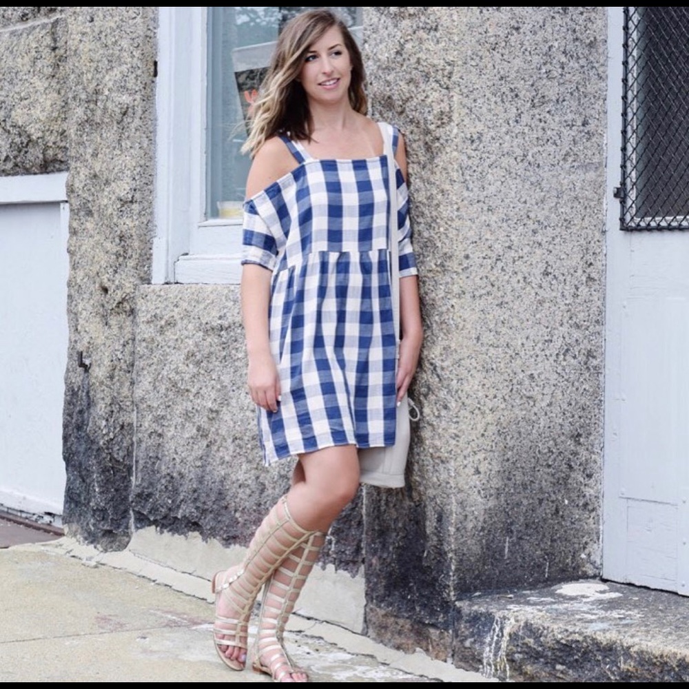 Topshop Navy and Ivory cold shoulder dress